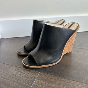 Zara, Vegan Leather, 4” Black Peep Toe, Cork Wedge, Size 7.5